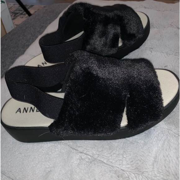 Anne Klein Fuzzy Black Slip On Platforms - Picture 3 of 3